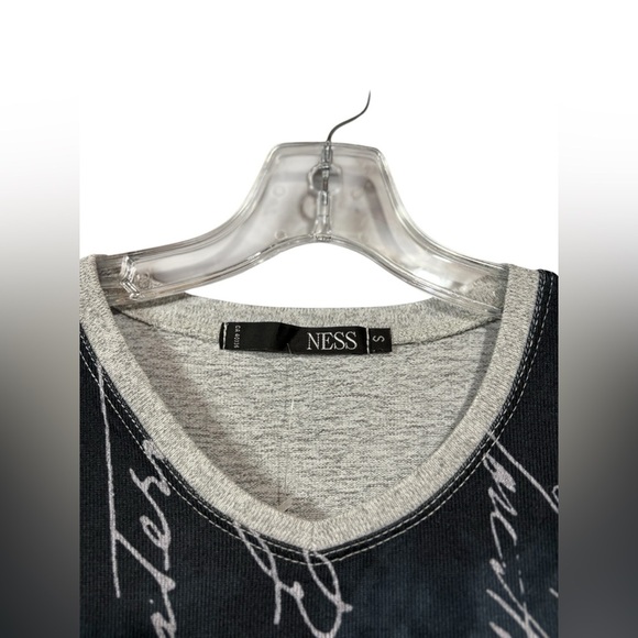 NWOT, Ness, Writing Patterned Sweater, Small, Gray & Navy - Picture 4 of 8